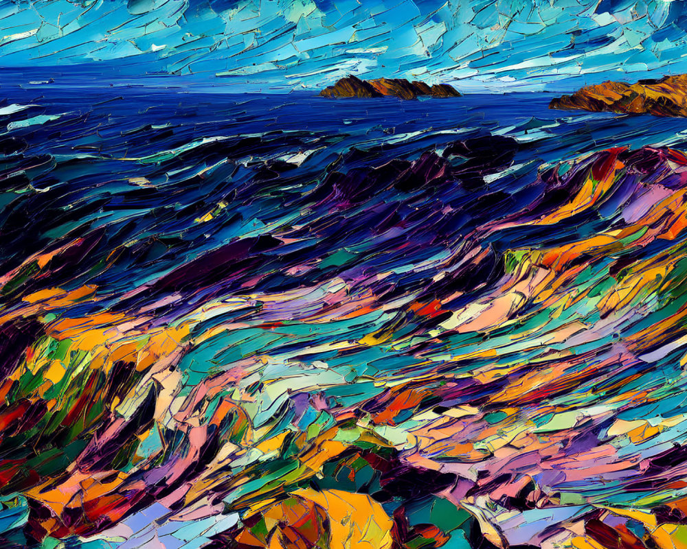 Colorful Abstract Painting of Dynamic Seascape