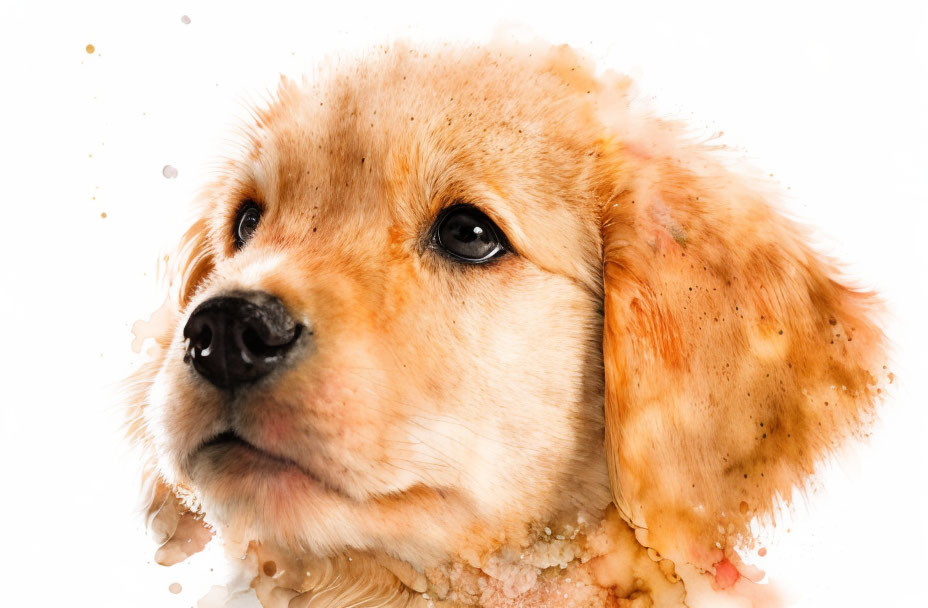 Golden Retriever Puppy Portrait with Watercolor Splashes