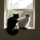 Two Cats Sitting on Windowsill Looking at Town