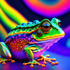 Colorful Psychedelic Frog Art with Rainbow Background