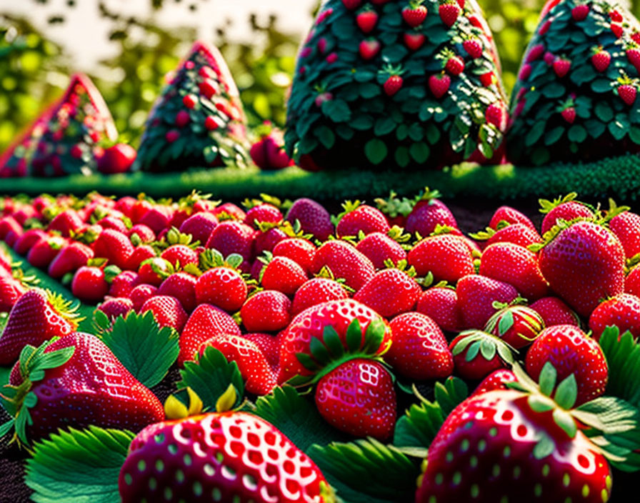 Large ripe strawberries in vibrant field setting