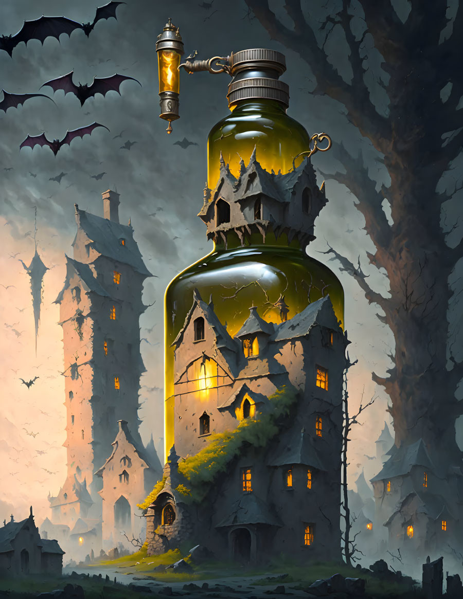 An Old Fantasy Vampire Village..in a flask!