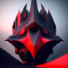 Symmetrical layered structure in red and black hues with pointed edges