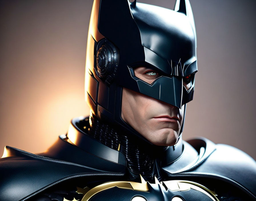 Detailed Batman figurine close-up: cowl, armor, intense gaze