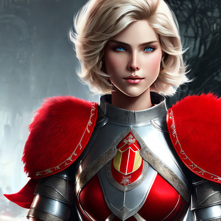 Blonde Woman in Silver Armor with Red Accents