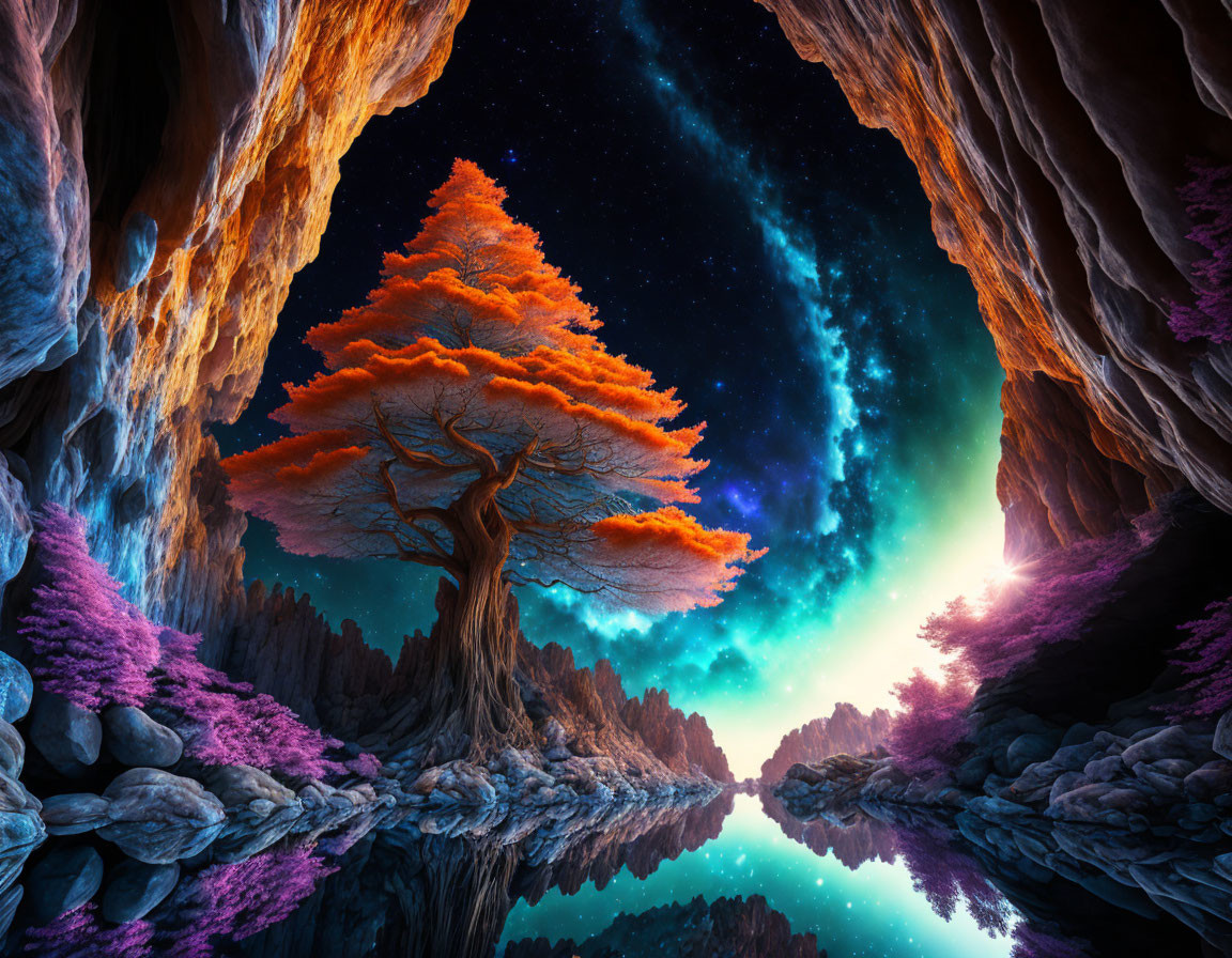 tree in a cave
