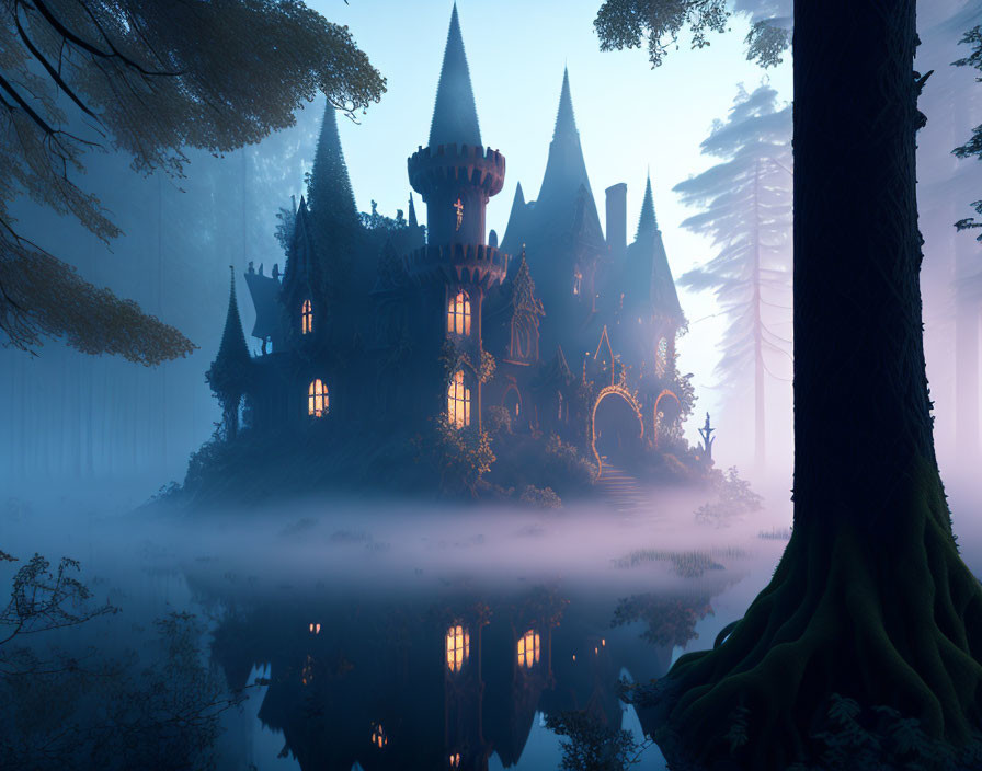 castle in a fog