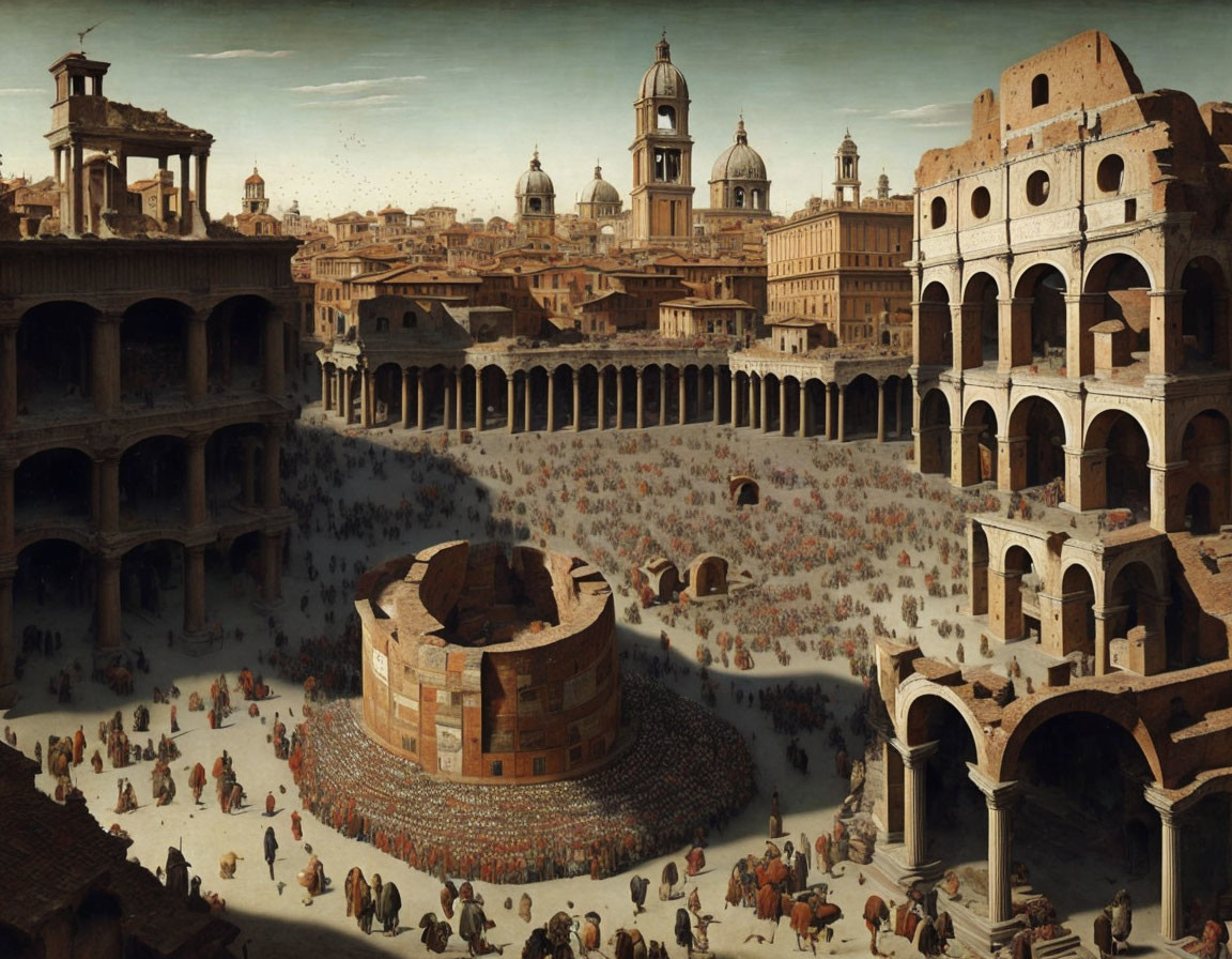 Renaissance-Era Cityscape with Roman Architecture