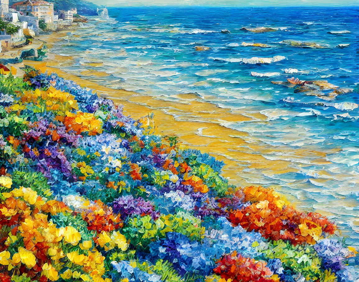 Seaside Town and Flower Field