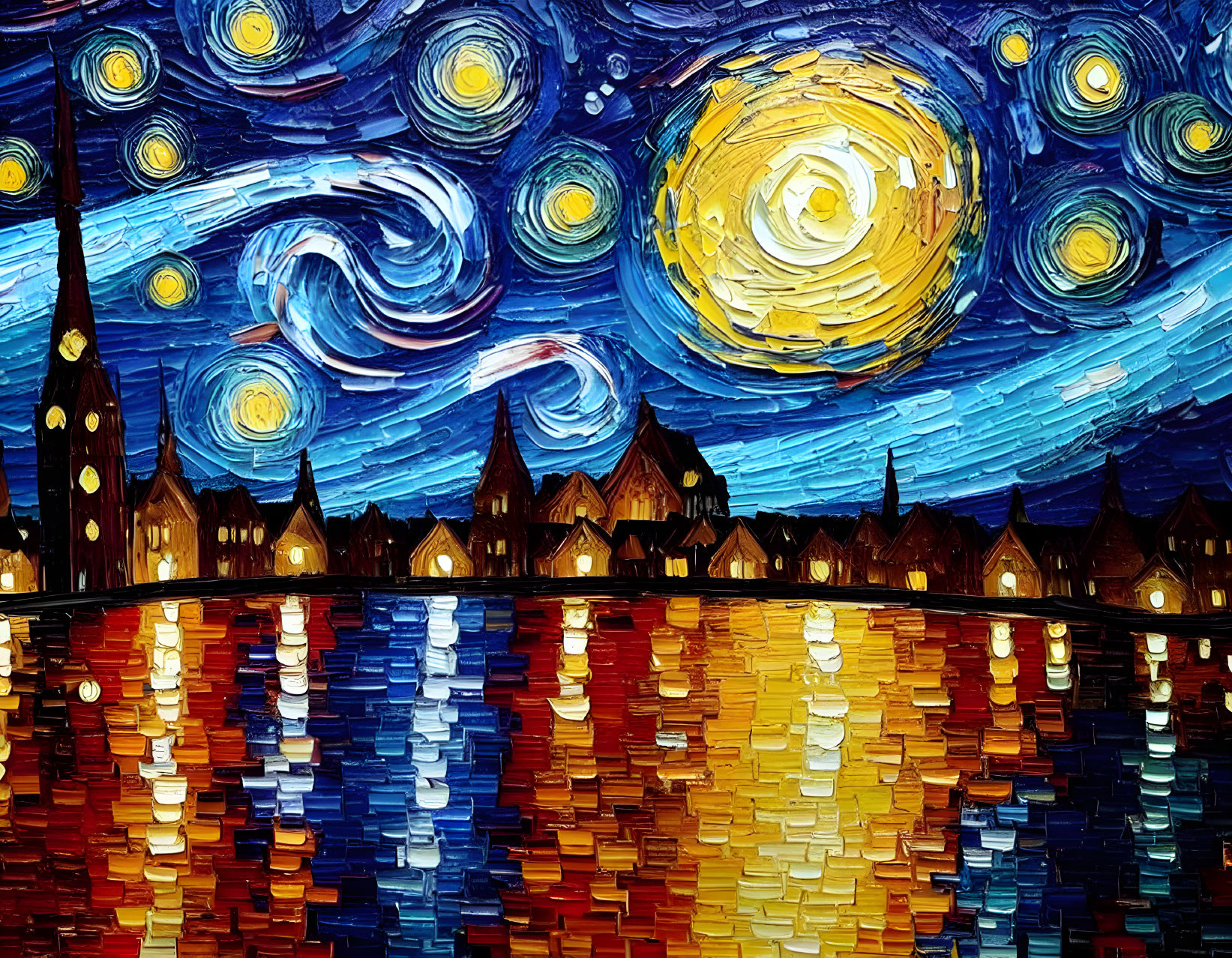 Starry Night in the Seaside Town (Van Gogh Style)