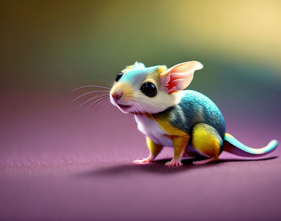 Colorful Mouse Creature with Cartoon Eyes and Ears