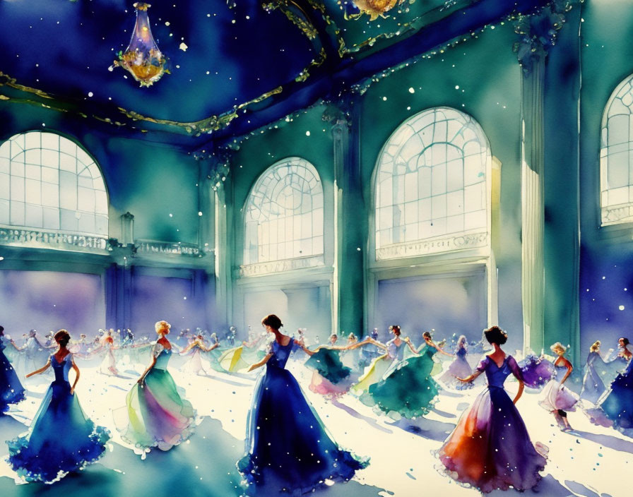Colorful dresses fill elegant ballroom with dreamy atmosphere