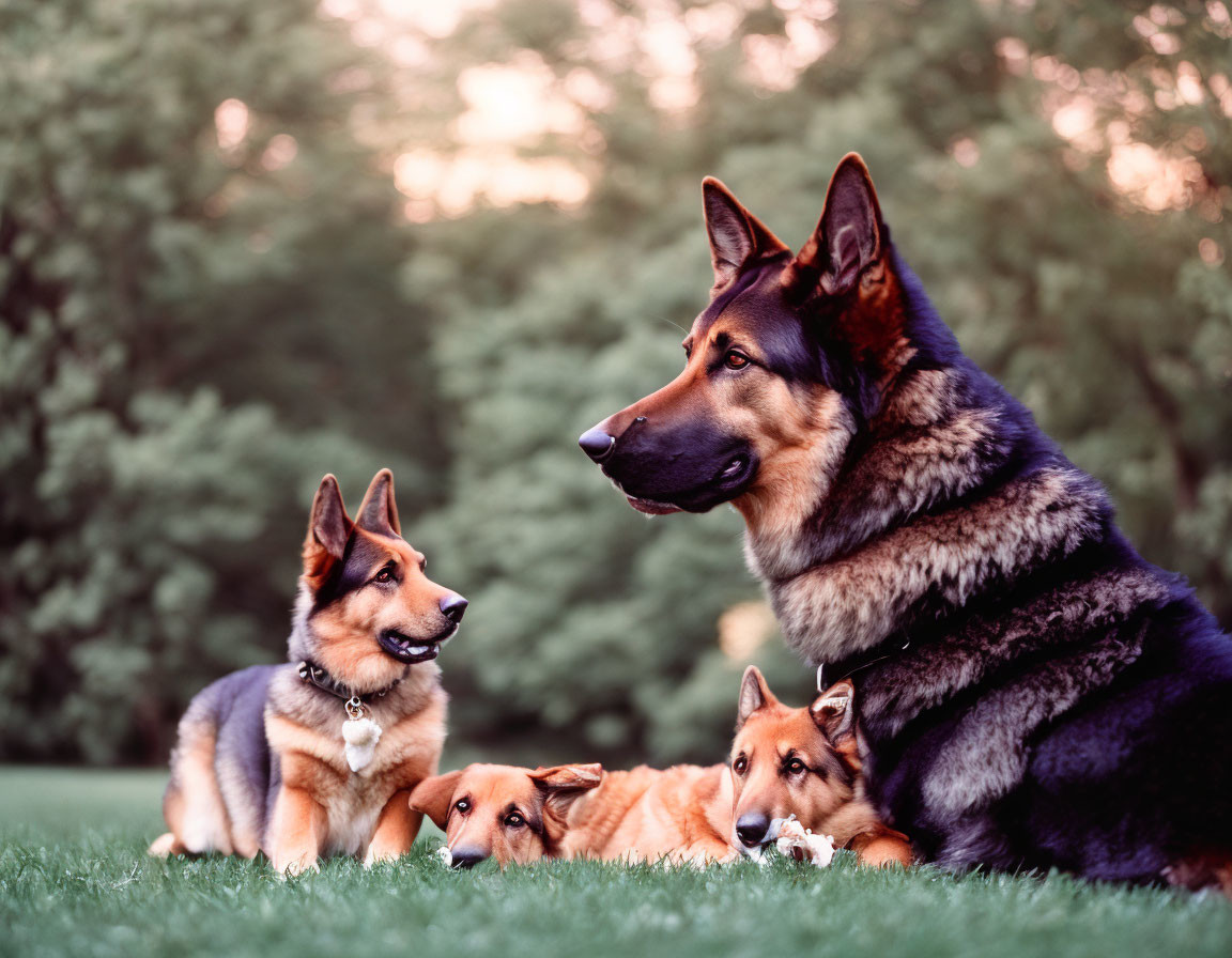 Three German Shepherds in Different Poses Outdoors