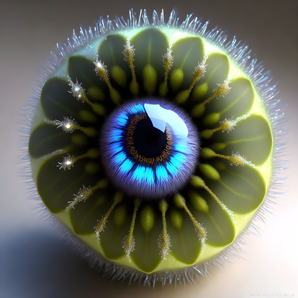 Digital Artwork: Eye merged with kiwi iris and vegetal elements