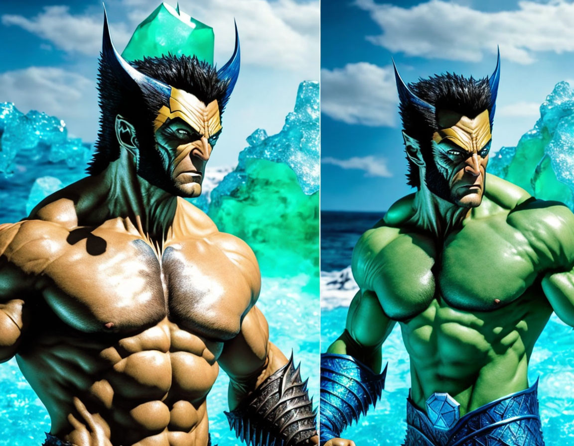Muscled Wolverine Character with Iconic Hairstyle on Iceberg Backdrop