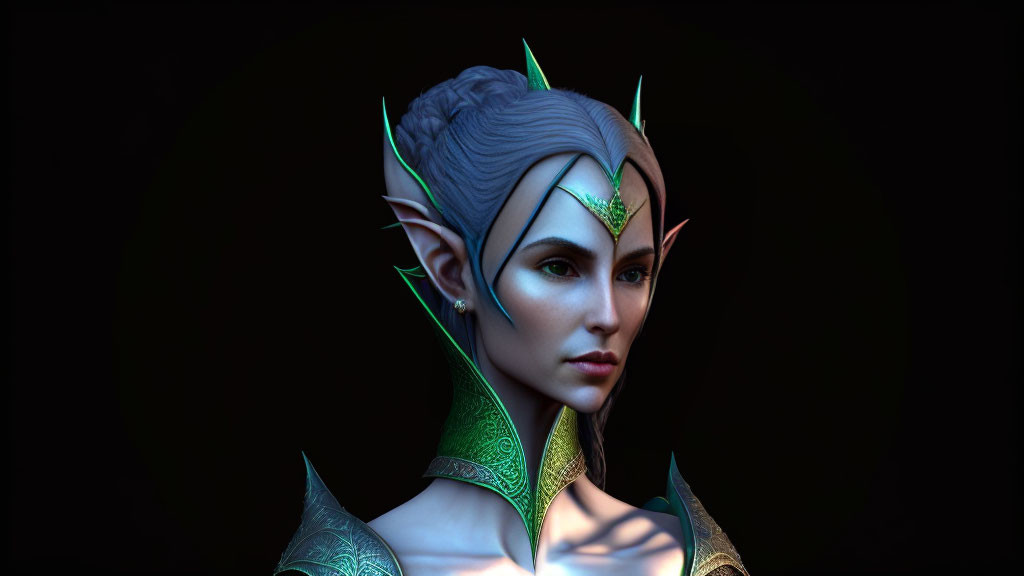 Elf woman 3D illustration with pointed ears and tiara