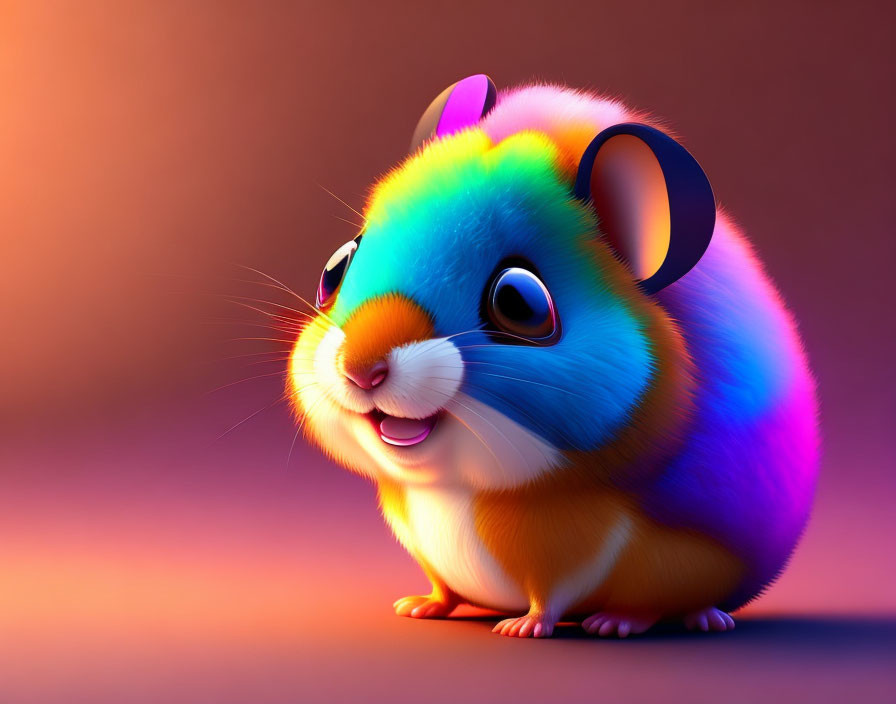 Vibrant cartoon hamster with colorful fur on warm background