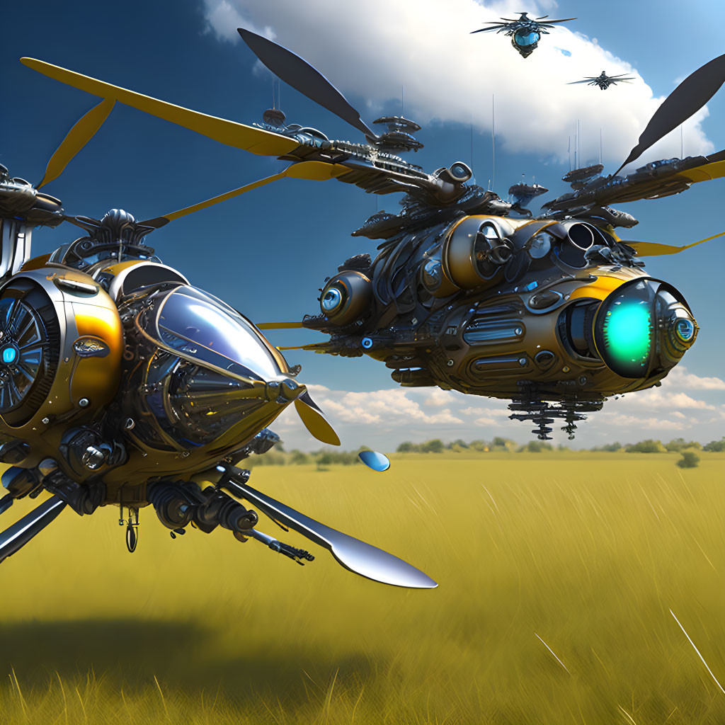 Futuristic Steampunk helicopter