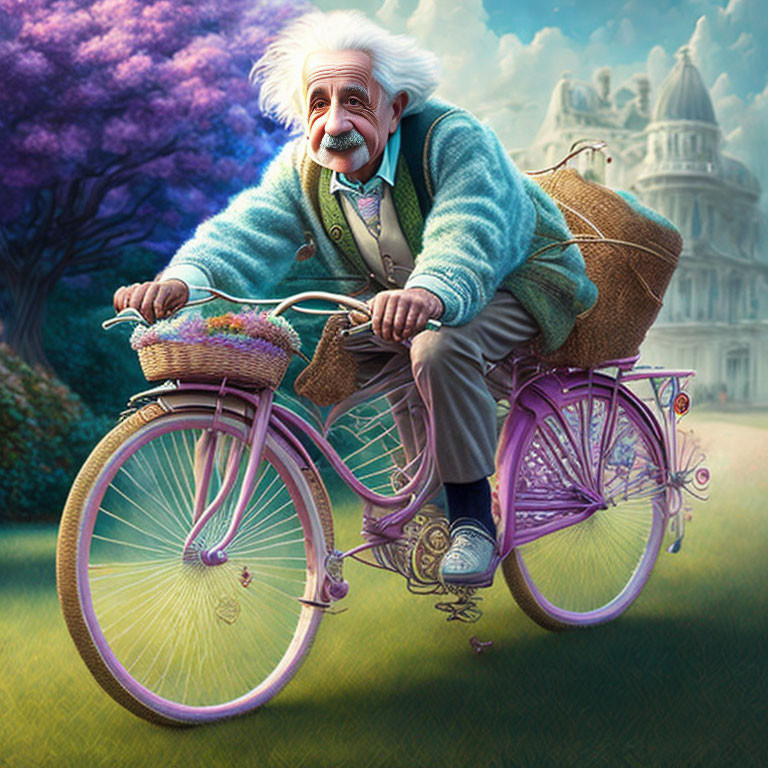  Albert Einstein riding a vintage bicycle