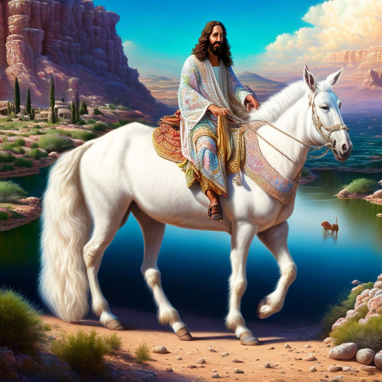 Hippie Jesus on a donkey