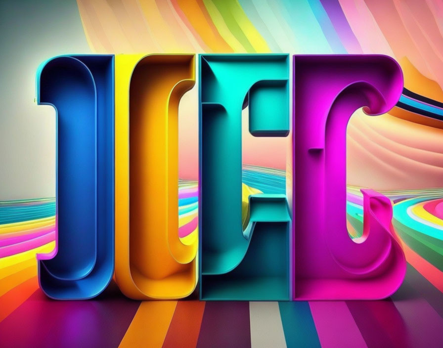 Vibrant 3D "JUICE" letters on colorful gradient backdrop