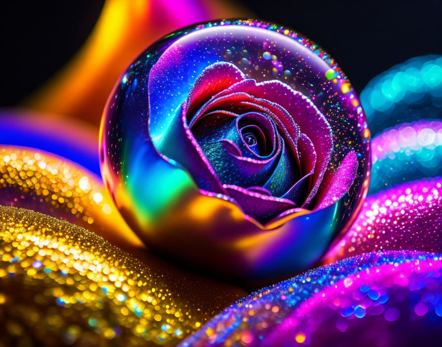 Colorful Crystal Ball Reflects Distorted Rose Image