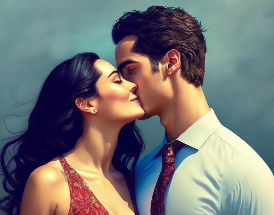 Romantic couple illustration with noses touching