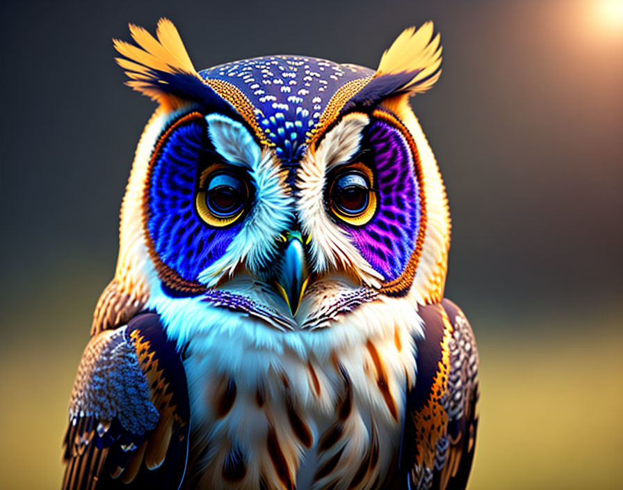 Colorful Owl Artwork with Blues, Oranges, and Purples