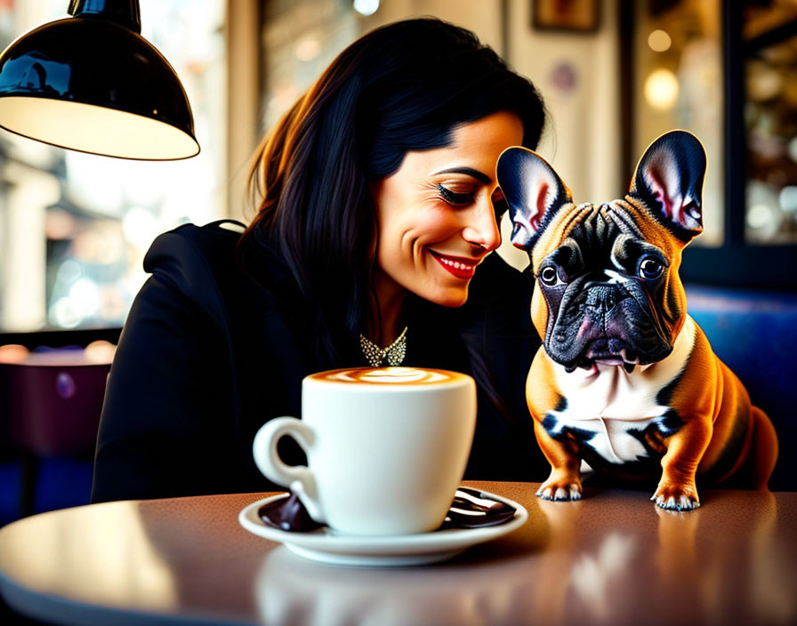 French woman with French bulldog