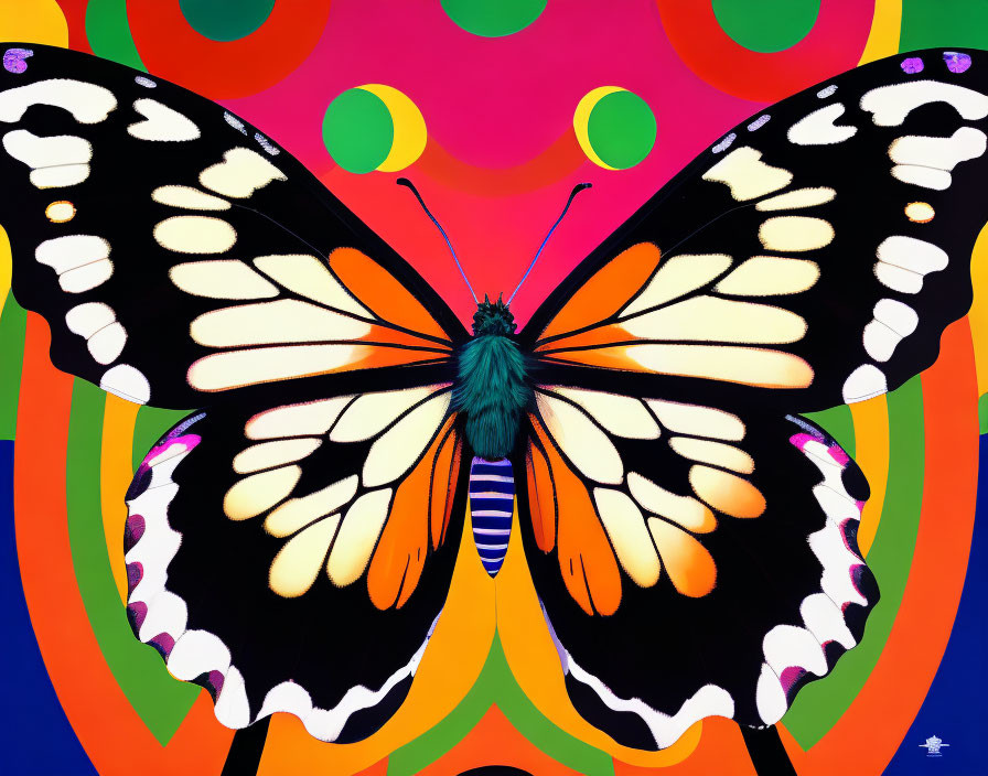 Colorful Butterfly Artwork with Psychedelic Background