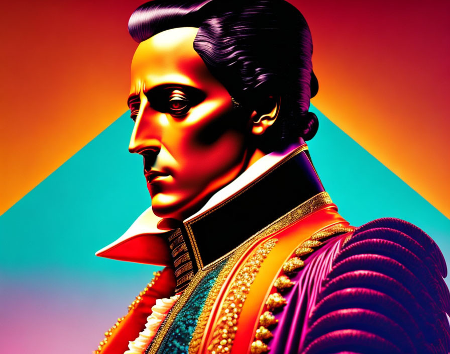 Colorful Pop-Art Portrait of Historical Male Figure in High-Collared Uniform