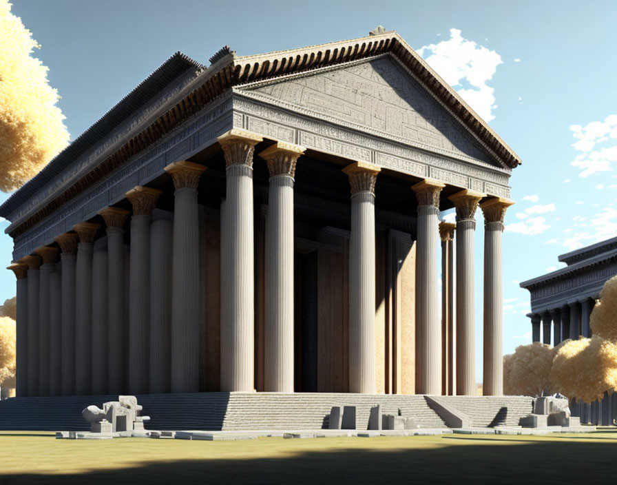 Ancient Greek temple with Doric columns in 3D render