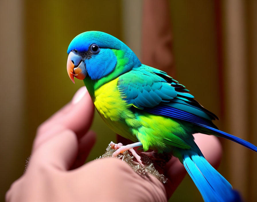 Colorful Parrot with Blue and Green Feathers Perched on Finger