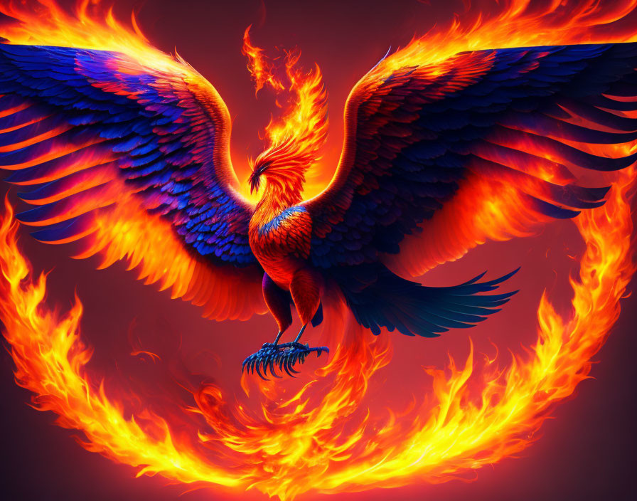 Majestic phoenix with fiery wings rising from flames