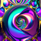 Colorful Abstract Fractal Art: Blue, Purple, Gold Swirls