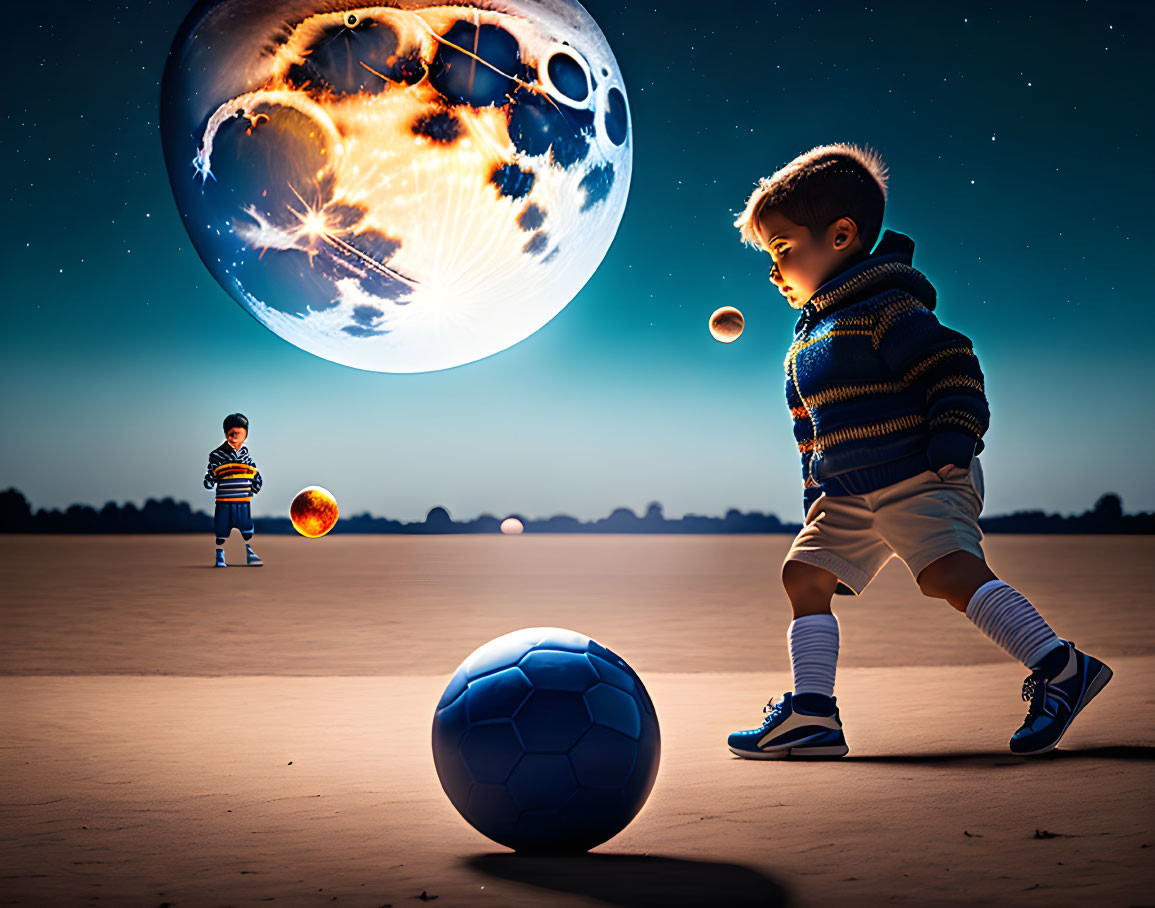 A schoolboy plays with a ball
