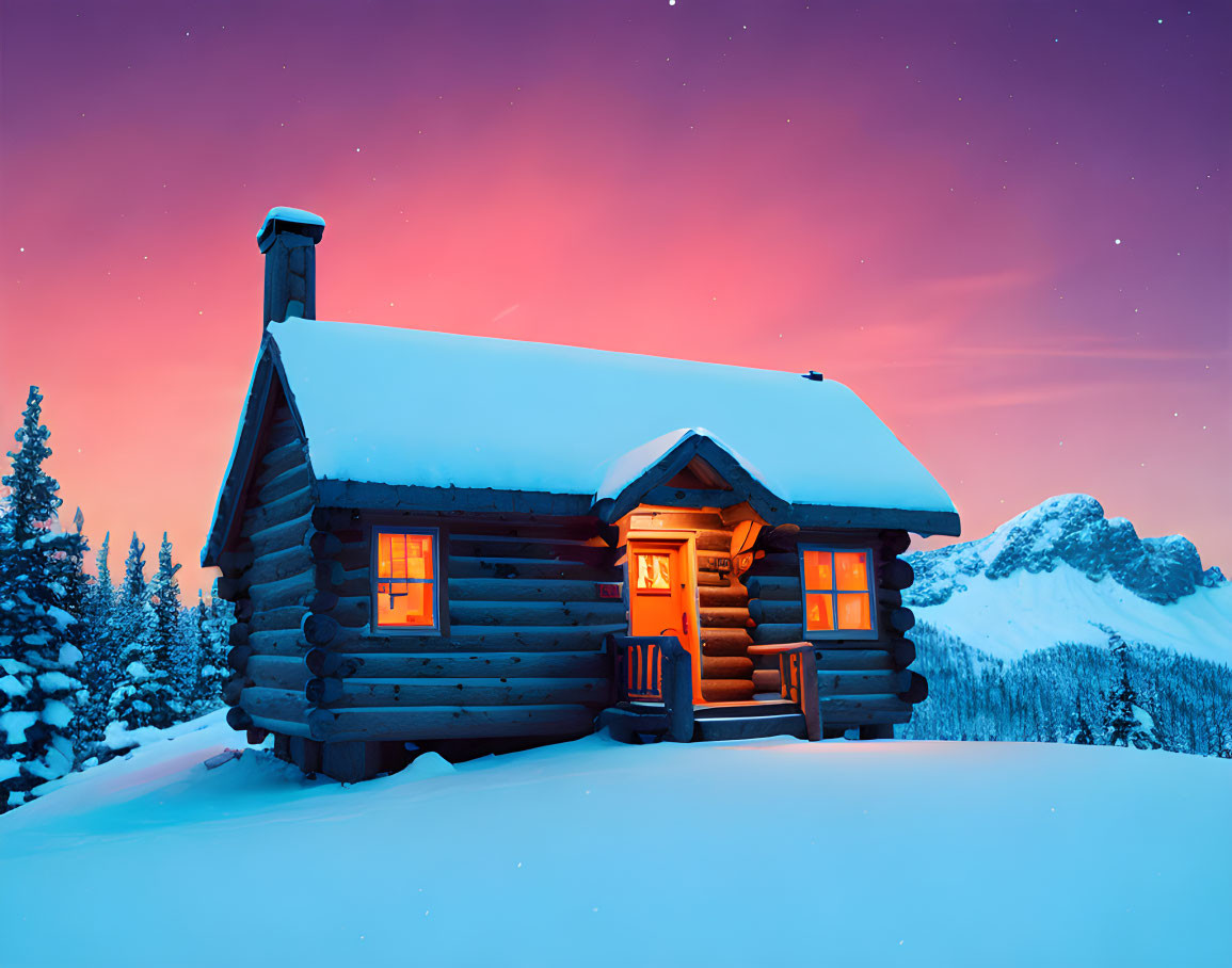 A small cabin on top of a snowy mountain