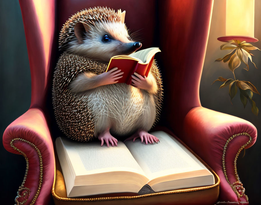 Fat hedgehog reading a book