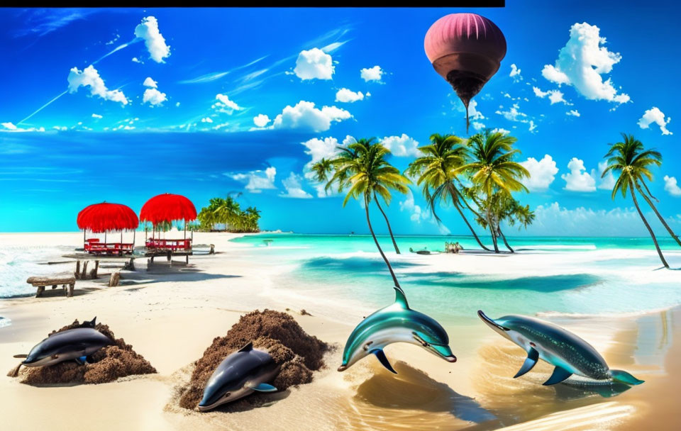 Cuban Beach and dolphins (40%) 