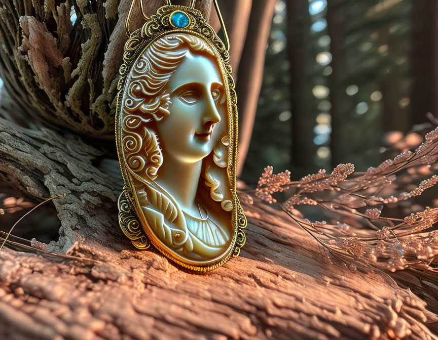 Cameo Carved Amber Pendant
