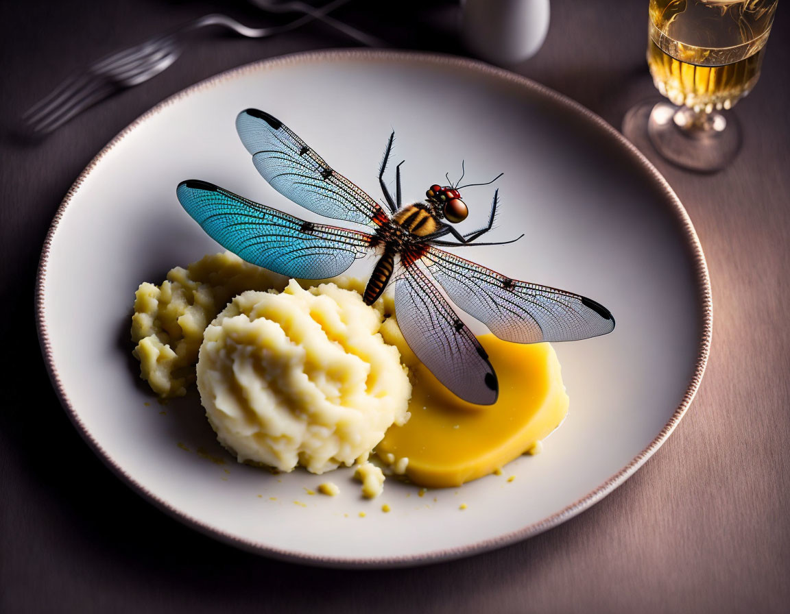 Flying dragonfly and dinner