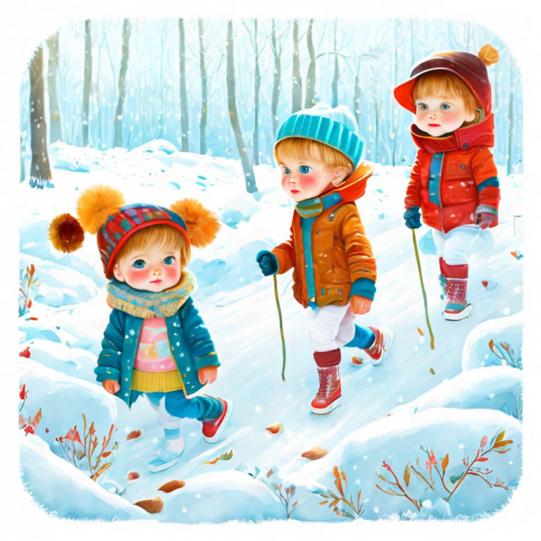 Winter. Children walk