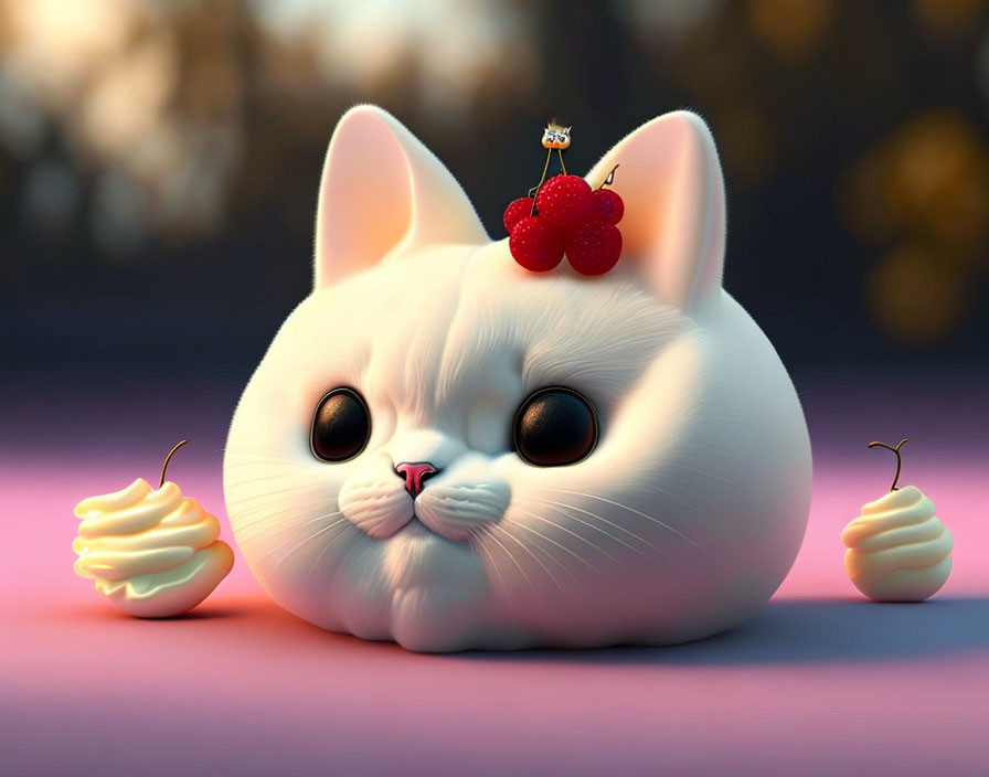 A bun with cream in the shape of a cat