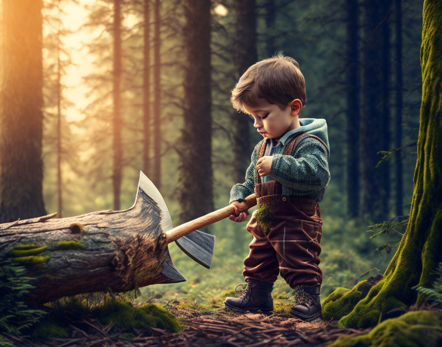 A boy chops wood