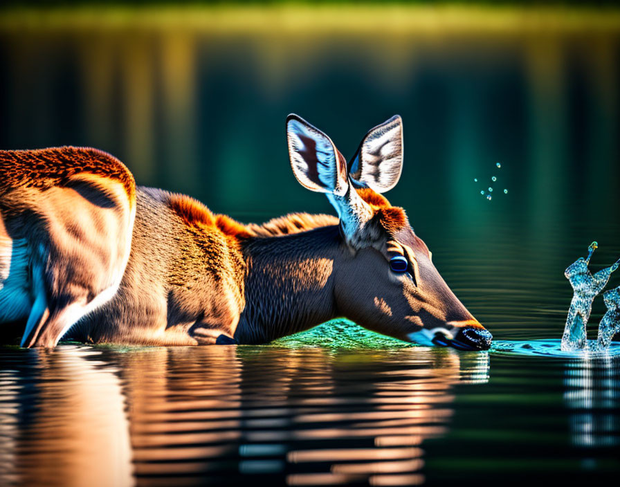 Deer drink from the lake