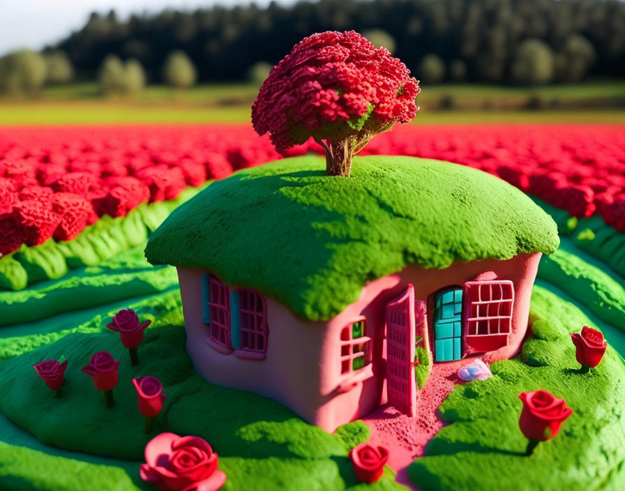 Plasticine rustic house and roses