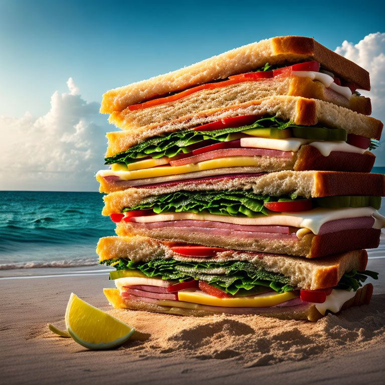 Large layered sandwich on a Cuban beach
