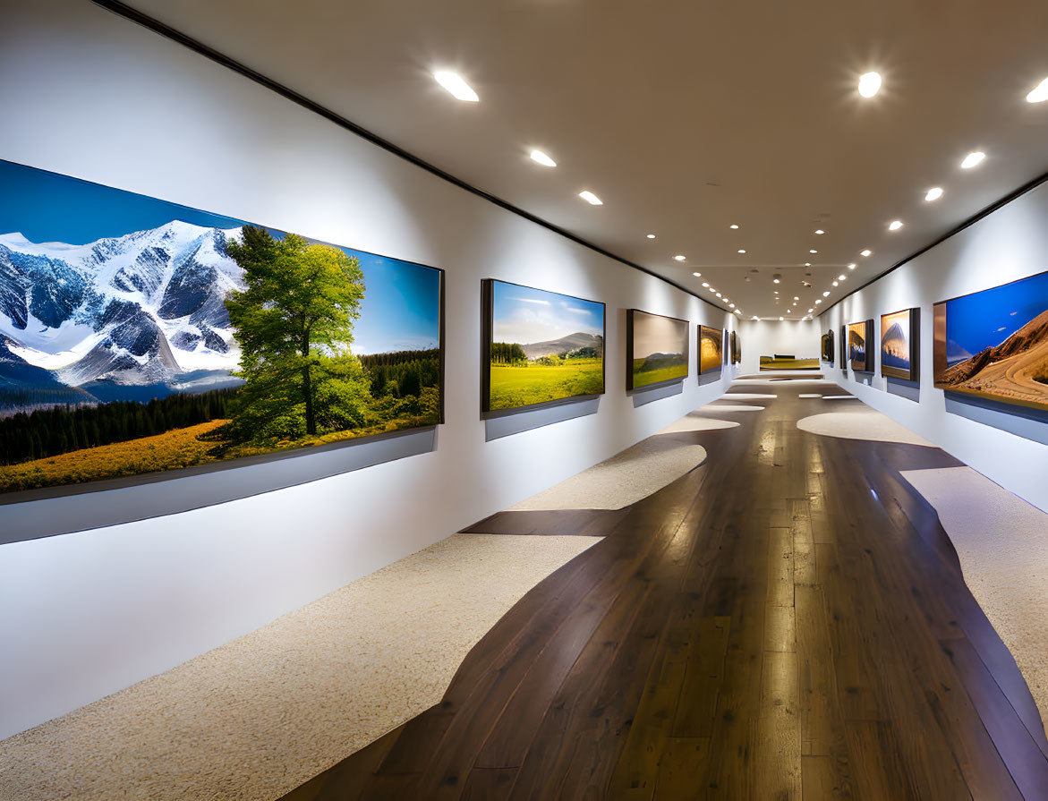 Exhibition hall with photographs depicting nature
