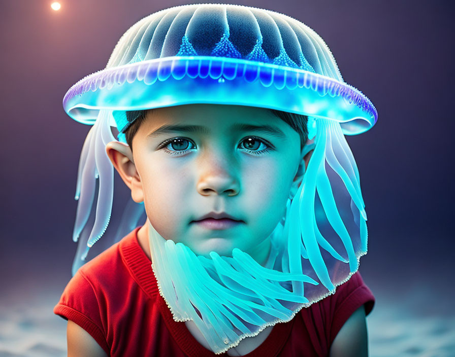 A boy in a jellyfish hat