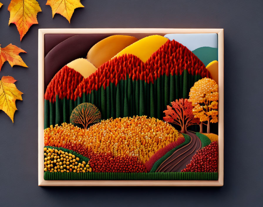 Autumn nature, in the style of Intarsia